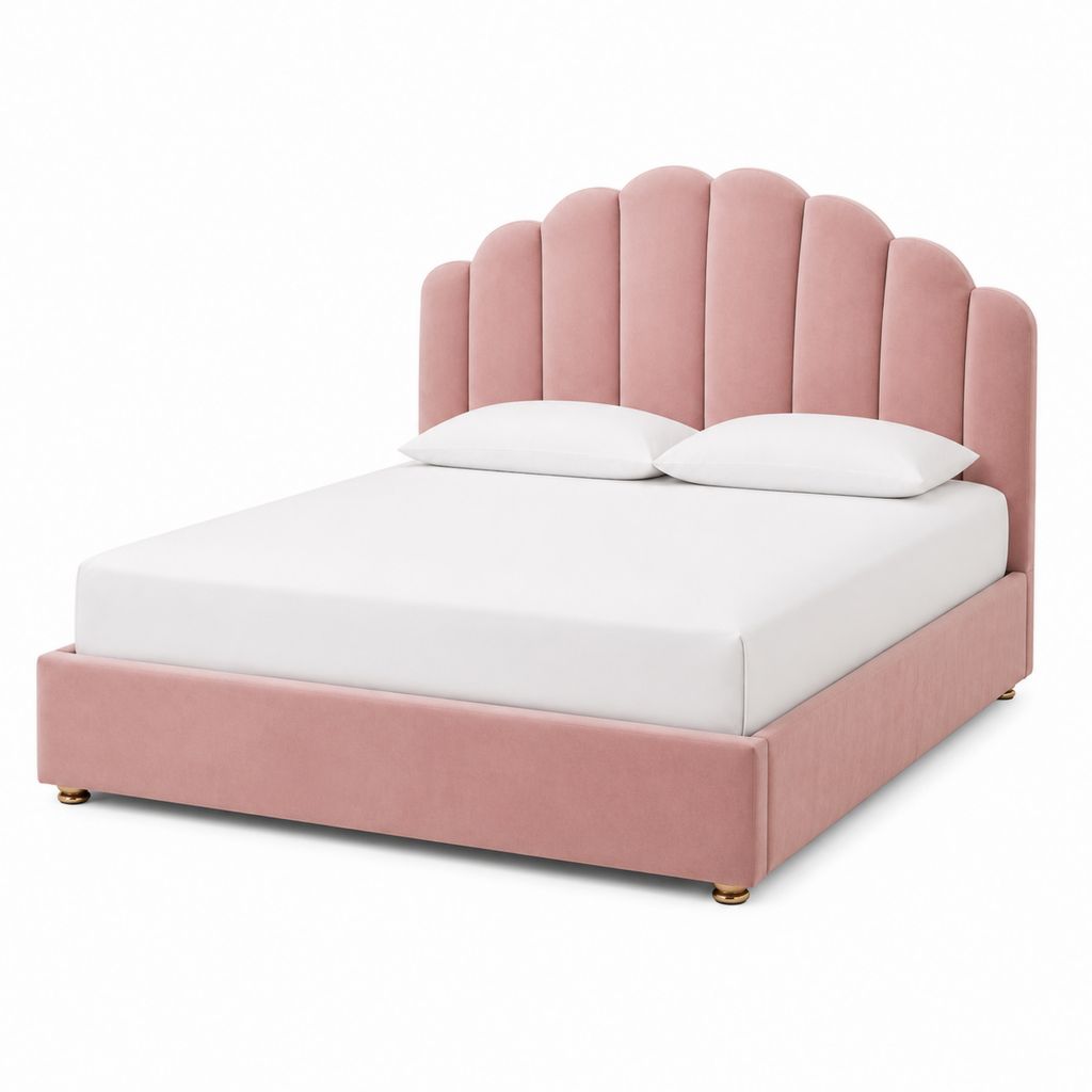 Polsterbett Rosa Samtstoff mit gepolstertem Muschel-Kopfteil 160 x 200 cm