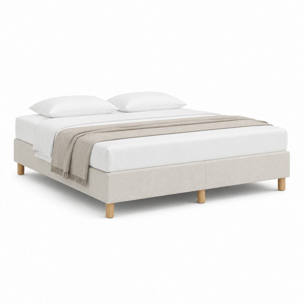Polsterbett Doppelbett Beige mit Polyesterbezug und Buchenholzfüßen 160 x 200 cm