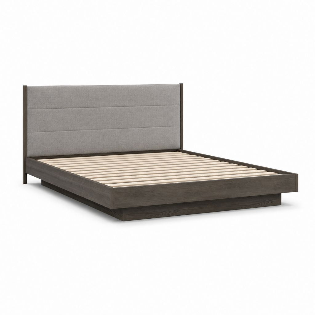 Polsterbett Bettgestell Grau Dunkelbraun Holzwerkstoff Polyester Rechteckig 160 x 200 cm