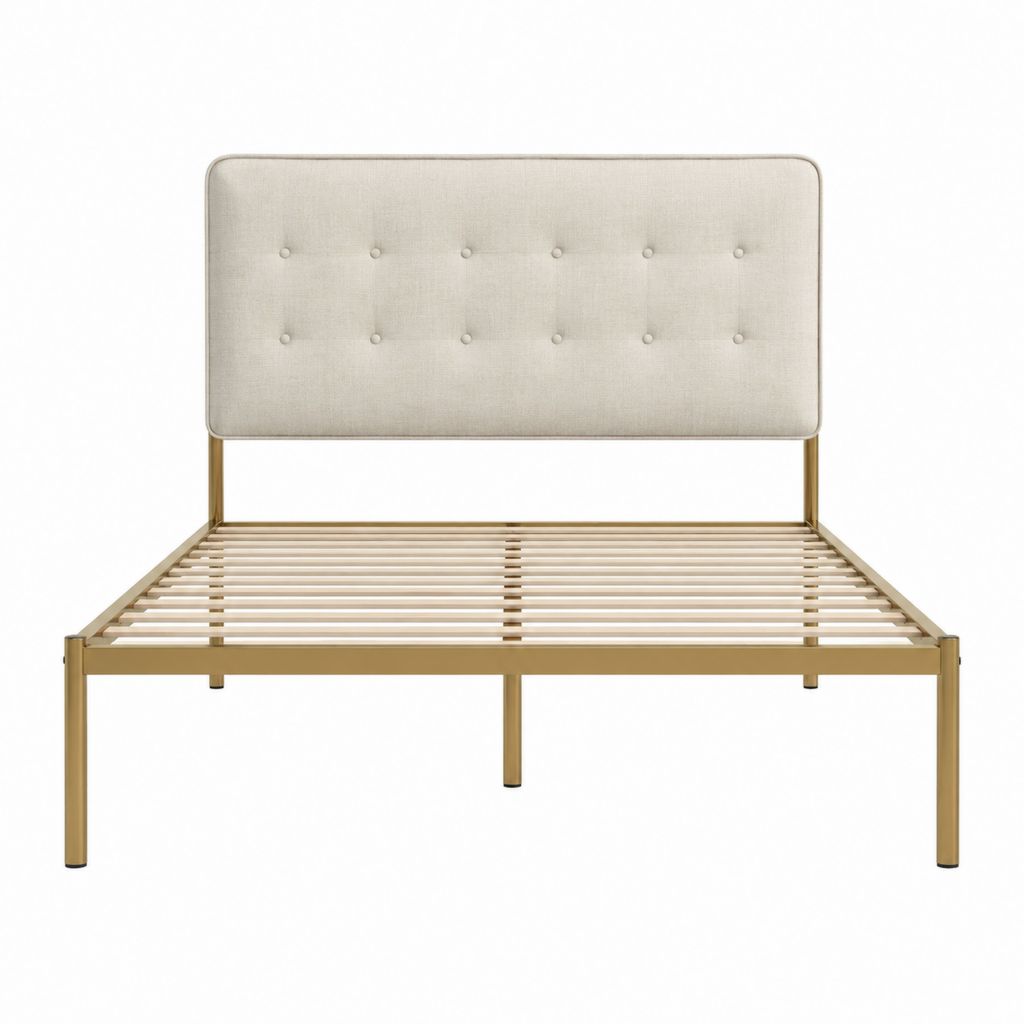 Polsterbett Doppelbett rechteckig Beige mit Stahlrahmen Polyesterkopfteil und Lattenrost 160 x 200 cm