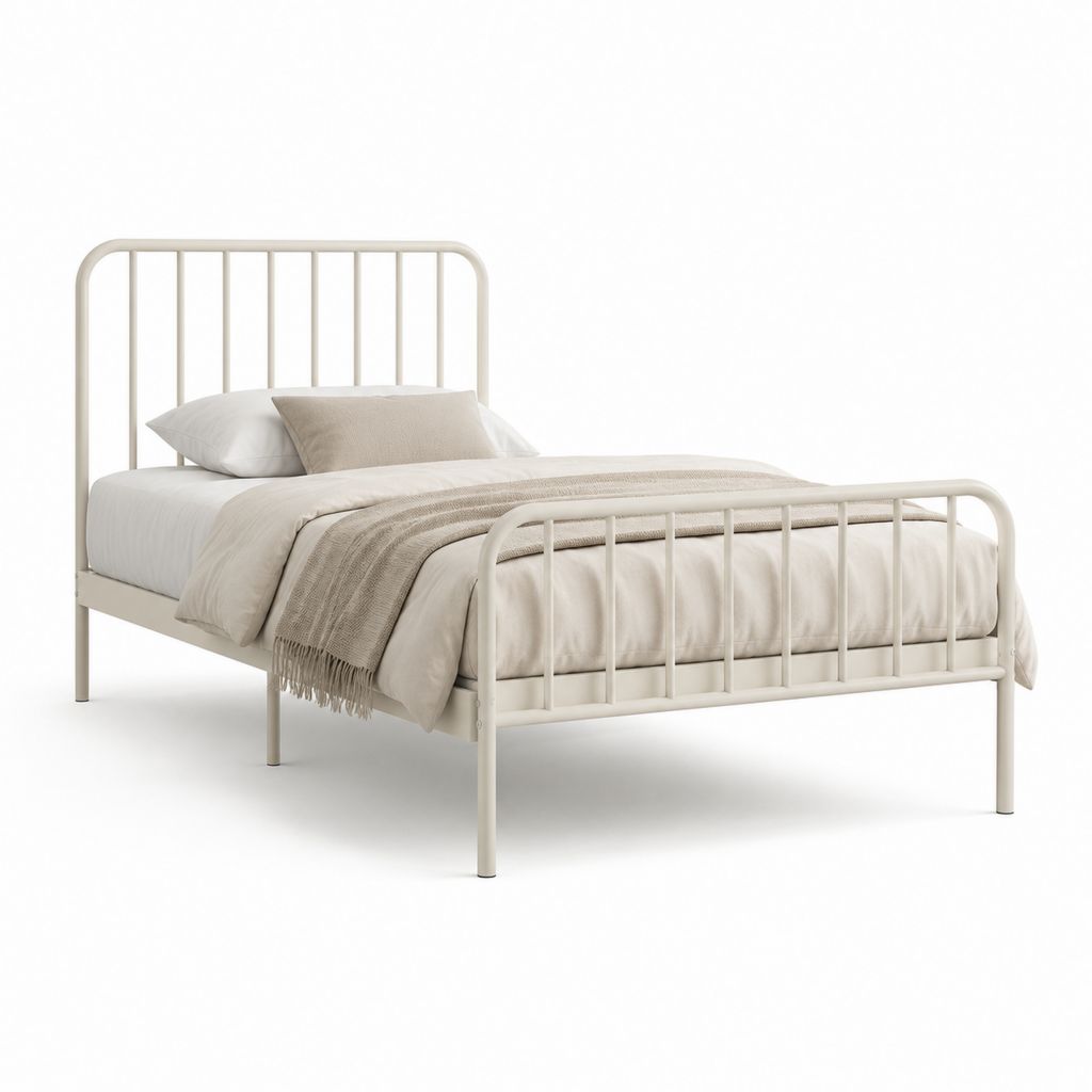 Metallbett Einzelbett Cremeweiß Stahlrahmen 90 x 200 cm