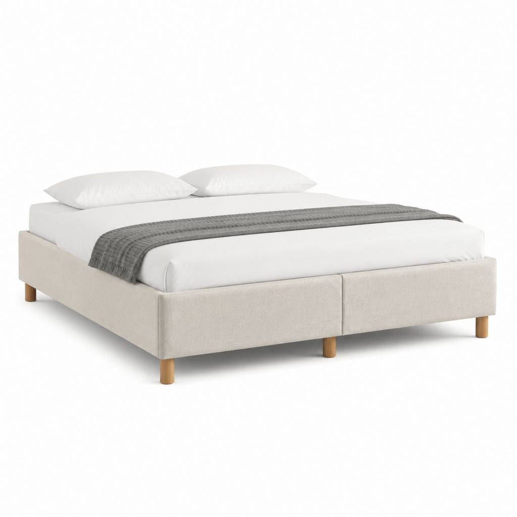 Polsterbett Doppelbett Beige Polyester mit Massivholzfüßen für Matratze 180 x 200 cm