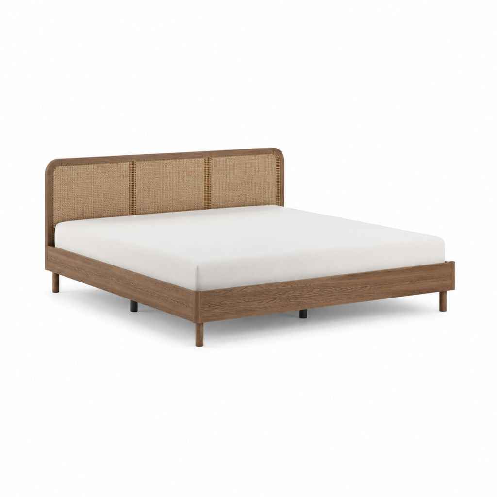 Bettgestell Doppelbett Braun aus Gummibaum-Massivholz und Natur-Rattan rechteckig 160 x 200 cm