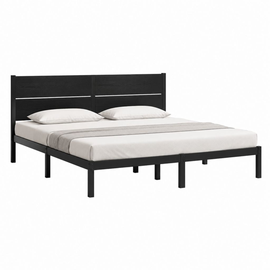Metallbett Doppelbettgestell Schwarz Stahl und MDF 160 x 200 cm