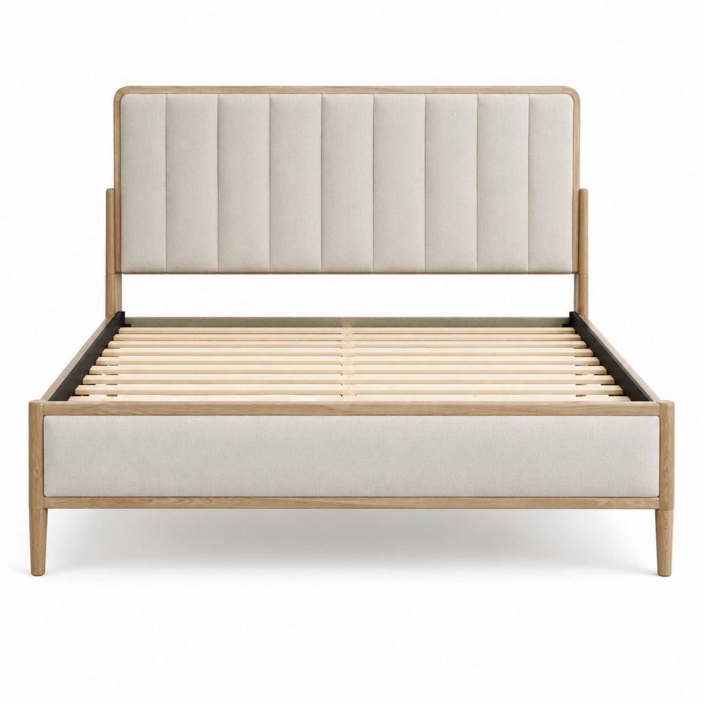 Polsterbett Doppelbett Beige Eiche Massivholz Rechteckig 160 x 200 cm mit Lattenrost