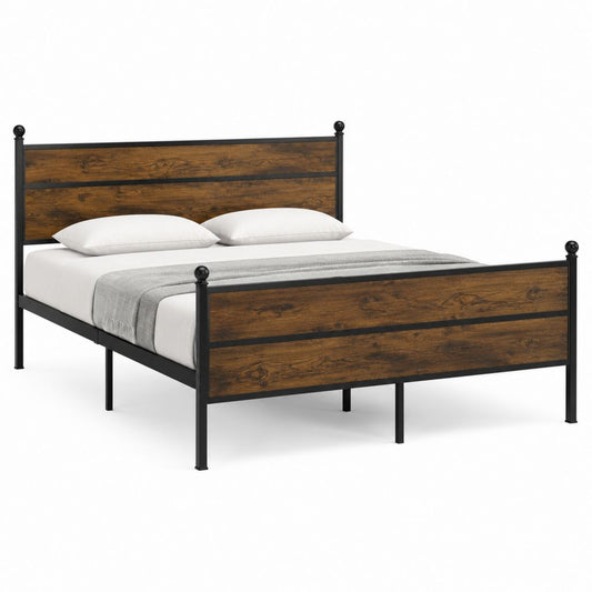Doppelbett Bettgestell Braun Schwarz Stahl MDF 160 x 200 cm