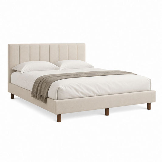 Polsterbett Doppelbett Beige Polyester Rechteckig mit Kopfteil 160 x 200 cm