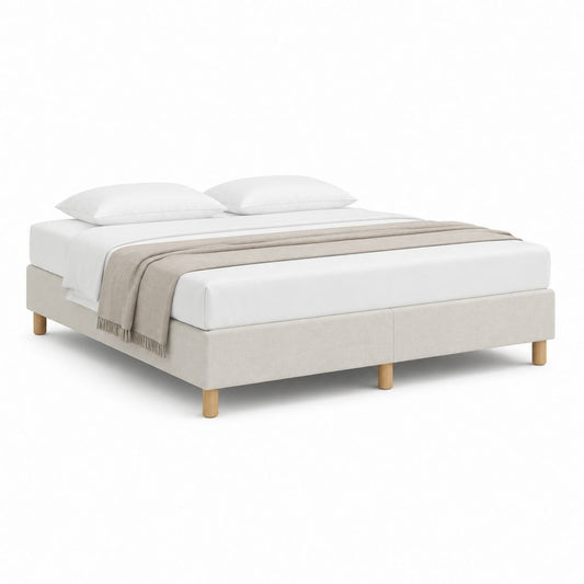 Polsterbett Doppelbett Beige mit Polyesterbezug und Buchenholzfüßen 160 x 200 cm