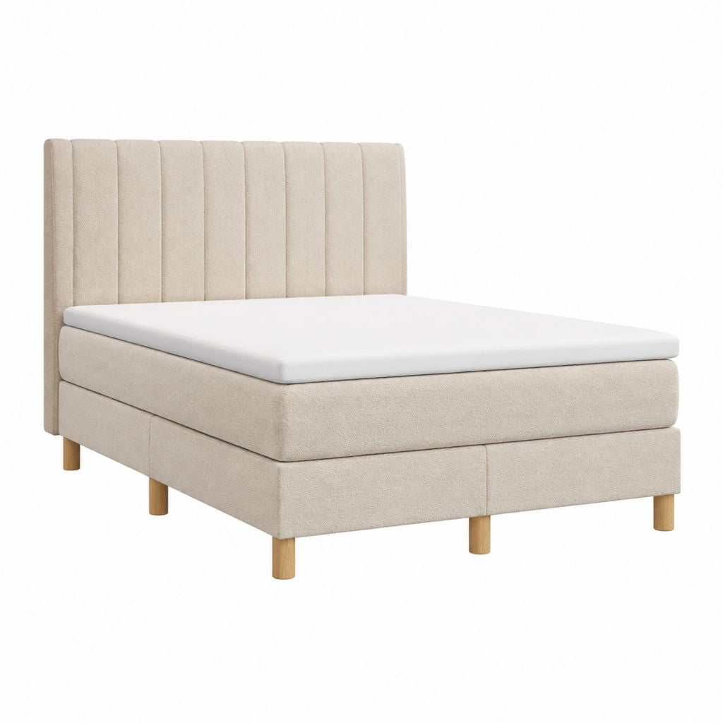 Boxspringbett Beige mit Polyesterbezug und vertikal gestepptem Kopfteil 180 x 200 cm