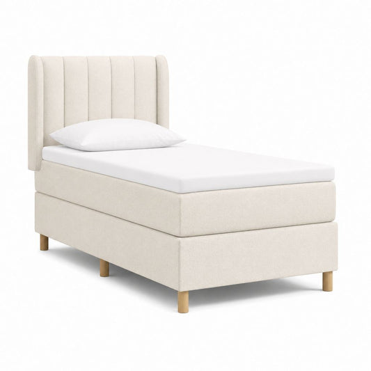 Boxspringbett Beige mit Polyesterbezug und Holzfüßen 90 x 200 cm