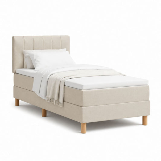 Polsterbett Einzelbett Beige mit Polyesterbezug und Kopfteil 90 x 200 cm