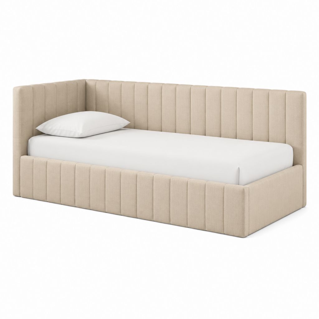 Polsterbett Beige mit Polyesterbezug und vertikaler Steppung 90 x 200 cm