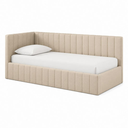 Polsterbett Beige mit Polyesterbezug und vertikaler Steppung 90 x 200 cm