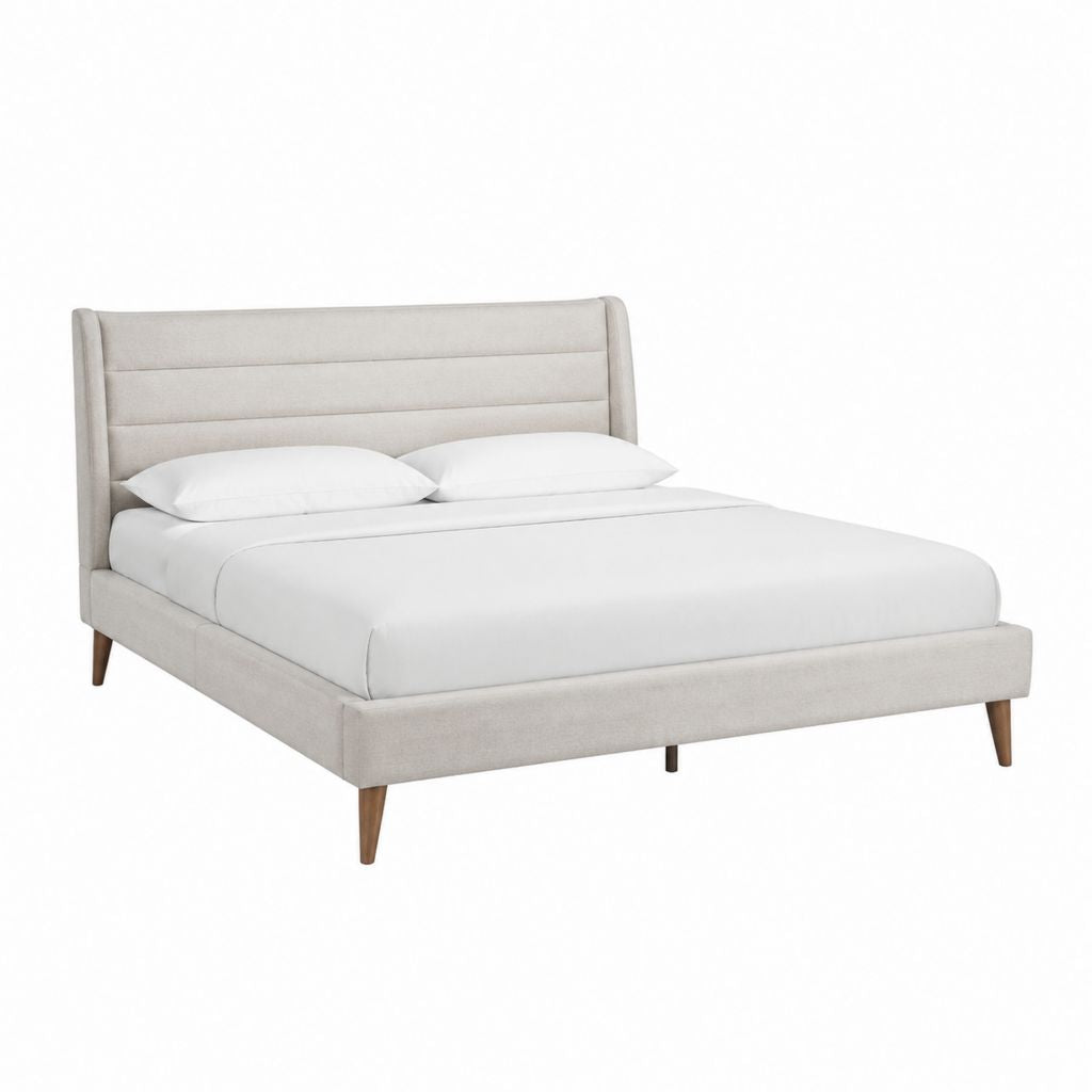 Polsterbett Doppelbett Beige mit Polyesterbezug und Buchenholzfüßen 160 x 200 cm