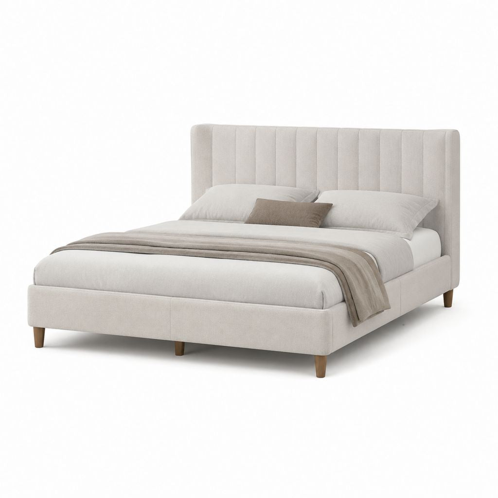 Polsterbett Doppelbett Beige Polyester mit vertikal gepolstertem Kopfteil 160 x 200 cm
