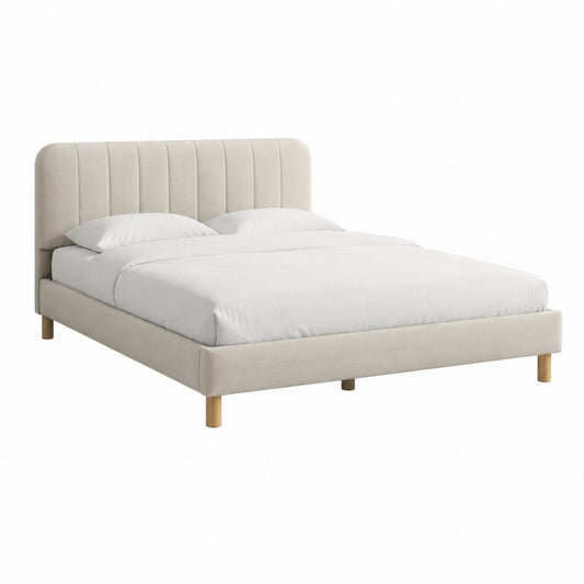 Polsterbett Doppelbett Beige Polyester Rechteckig 160 x 200 cm mit gepolstertem Kopfteil