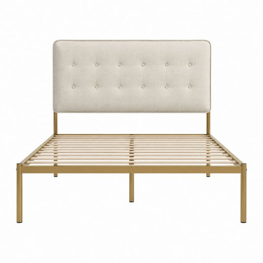 Polsterbett Doppelbett rechteckig Beige mit Stahlrahmen Polyesterkopfteil und Lattenrost 160 x 200 cm