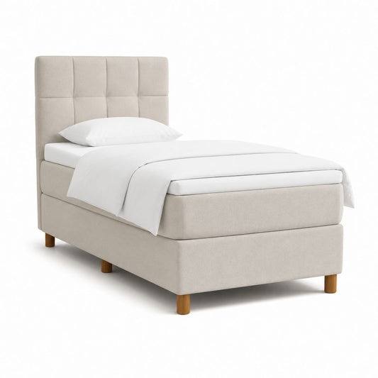 Polsterbettgestell Beige mit Polyesterbezug Rechteckig für Matratze 90 x 200 cm