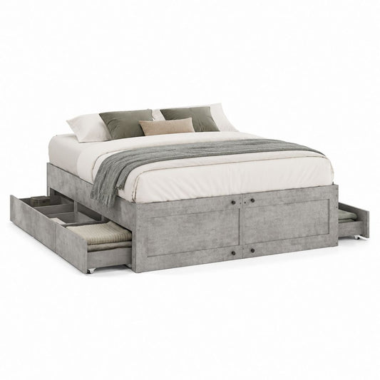 Stauraumbett Betonoptik aus MDF 160 x 200 cm mit Seitenauszügen und Frontfächern