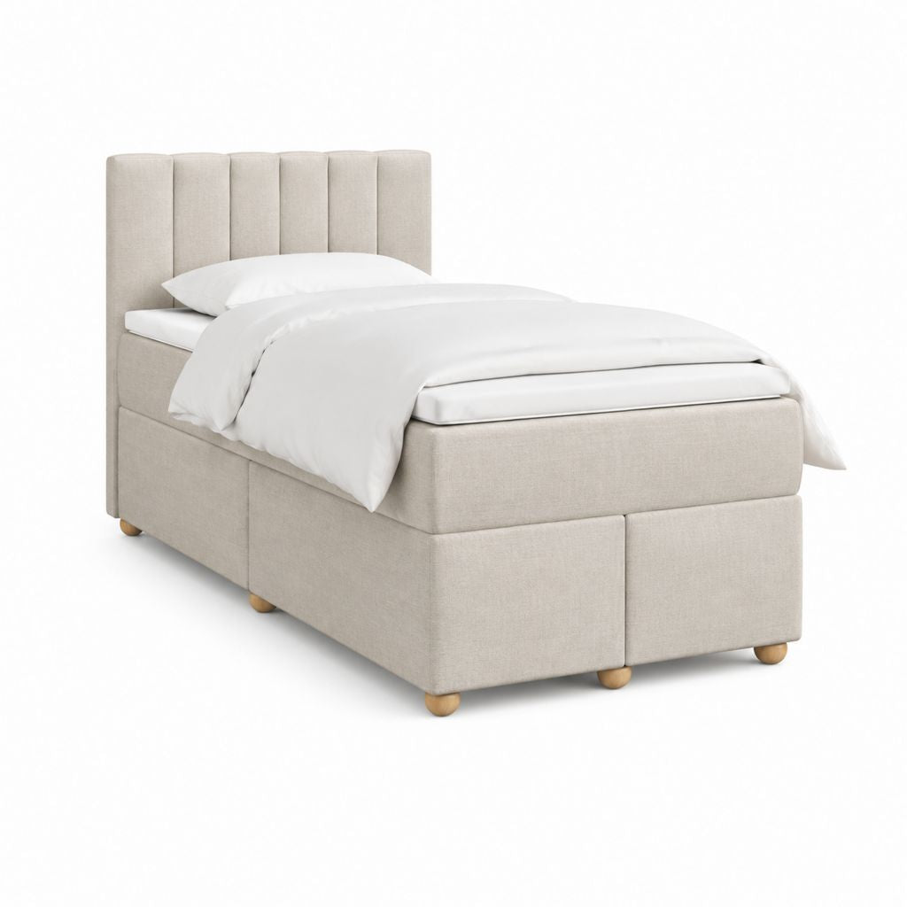Polsterbett Einzelbett Beige Polyester mit gepolstertem Kopfteil 90 x 200 cm