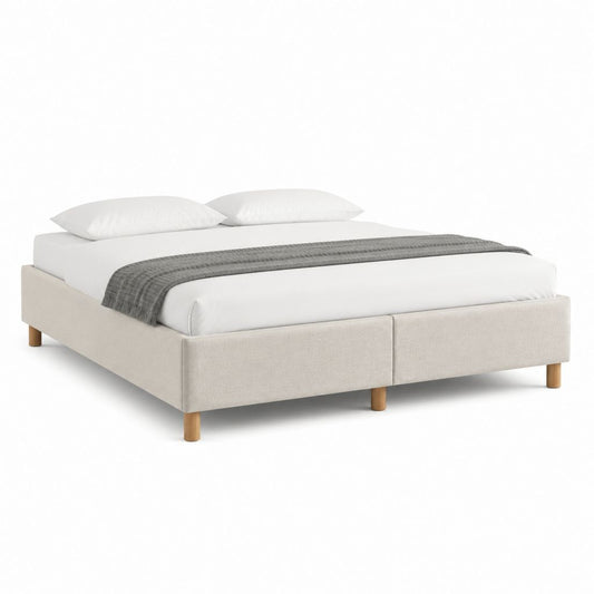 Polsterbett Doppelbett Beige Polyester mit Massivholzfüßen für Matratze 180 x 200 cm