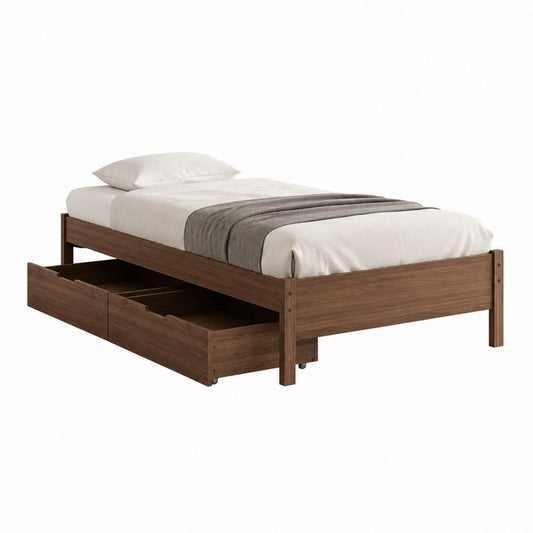 Einzelbett mit 2 Schubladen Walnussoptik Holzwerkstoff 90 x 200 cm