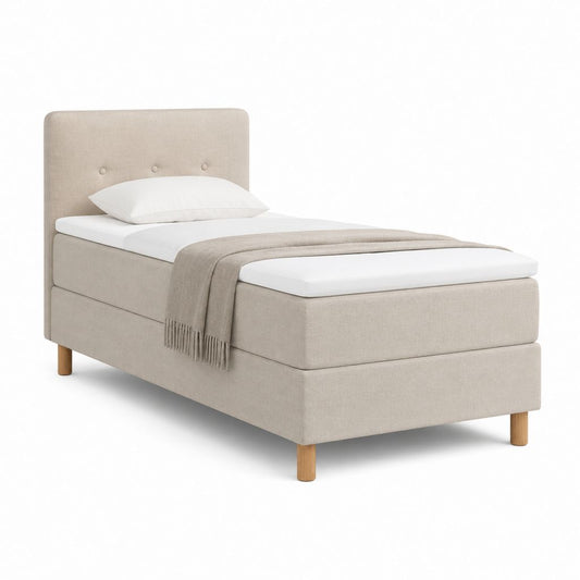Polsterbett Einzelbett Beige 100% Polyester Rechteckig mit Kopfteil 90 x 200 cm