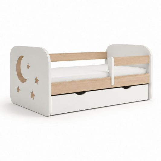 Kinderbett mit Rausfallschutz Weiß Natur MDF Rechteckig Liegefläche 140 x 70 cm