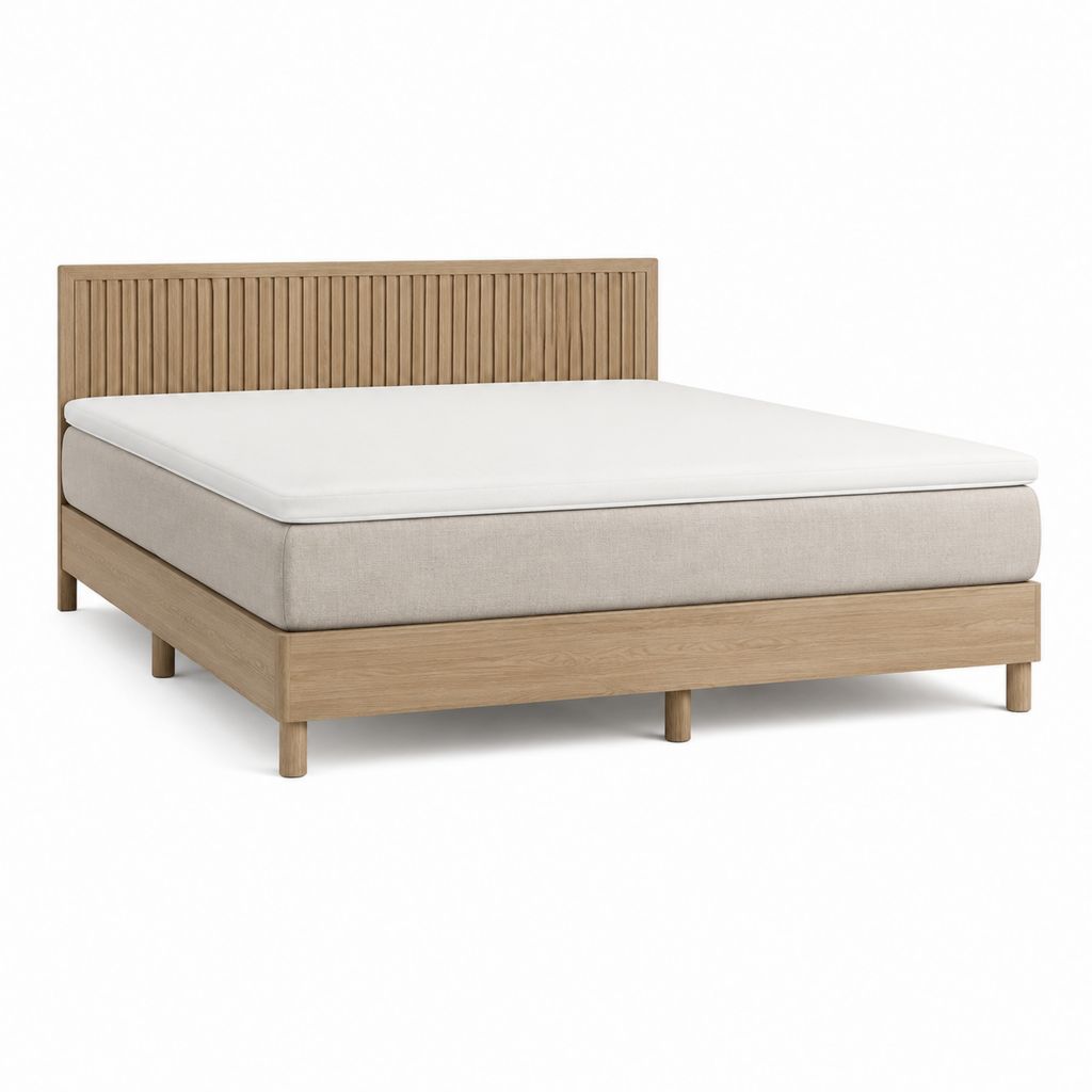 Doppelbett mit Matratze Hellbraun Hellgrau Weiß Eichenholz Polyester rechteckig 160 x 200 cm