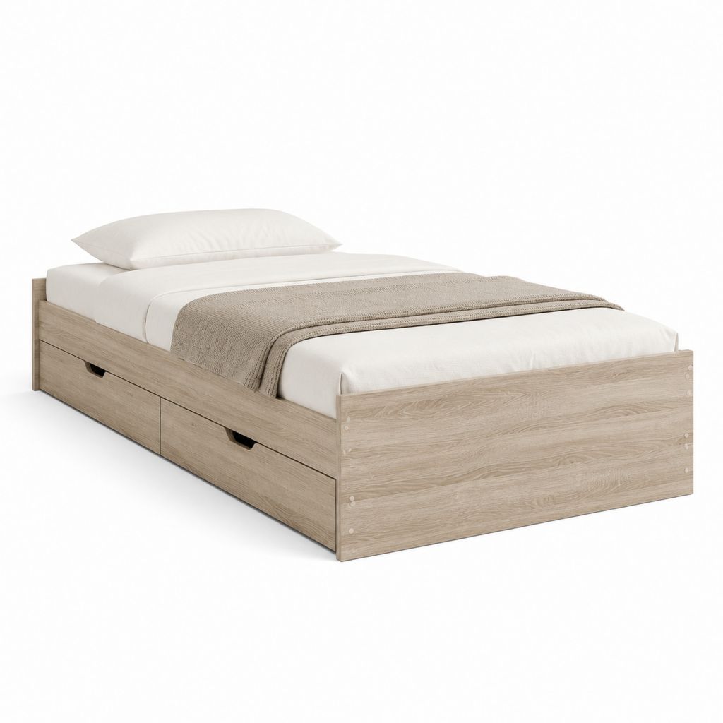 Einzelbett Bettgestell mit 3 Schubladen Eiche-hell Spanplatte rechteckig 90 x 200 cm