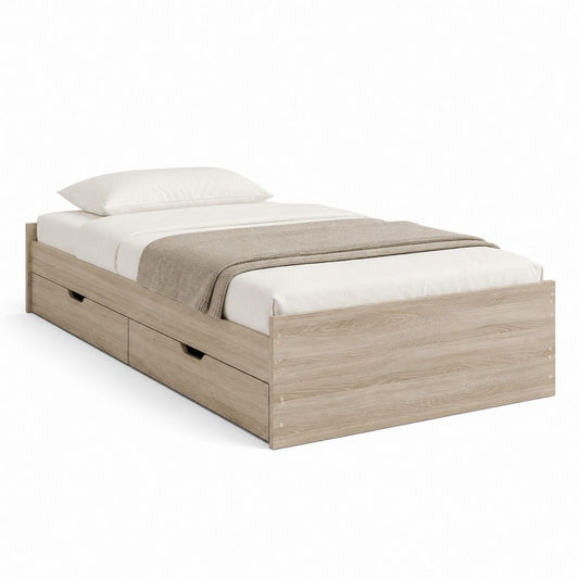 Einzelbett Bettgestell mit 3 Schubladen Eiche-hell Spanplatte rechteckig 90 x 200 cm