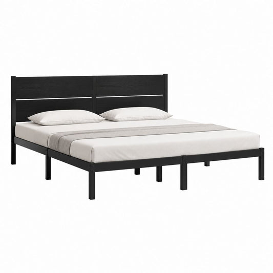 Metallbett Doppelbettgestell Schwarz Stahl und MDF 160 x 200 cm