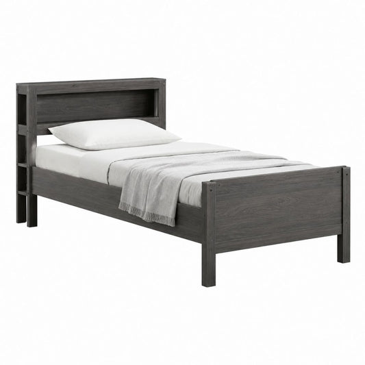 Einzelbett Bettgestell Grau aus Kiefer-Massivholz rechteckig 90 x 200 cm