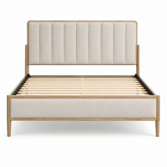 Polsterbett Doppelbett Beige Eiche Massivholz Rechteckig 160 x 200 cm mit Lattenrost