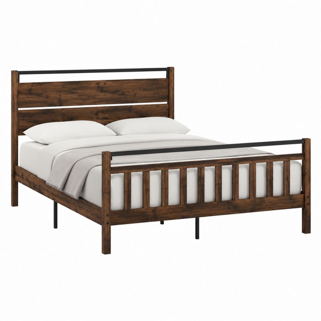 Doppelbett Bettgestell dunkelbraun Massivholz Stahl rechteckig 160 x 200 cm