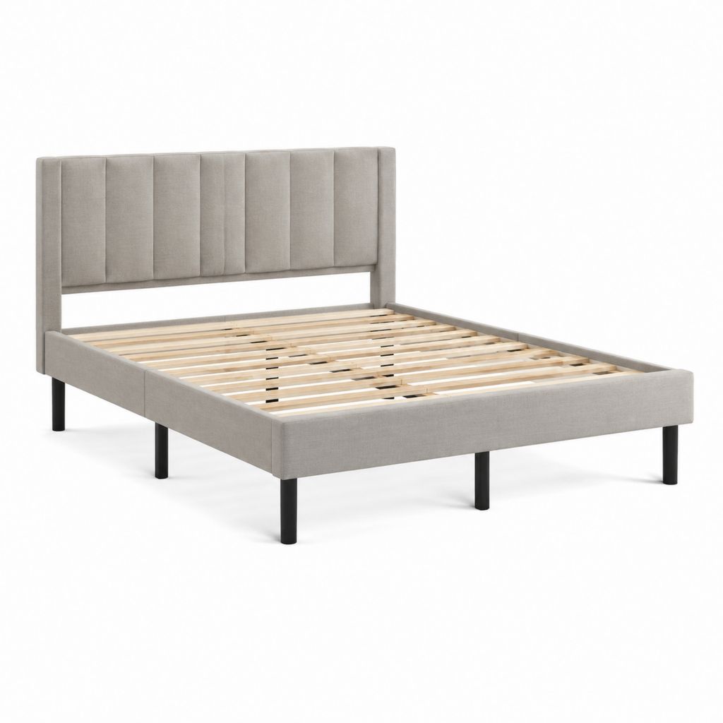 Polsterbett Doppelbett Greige mit Polyesterbezug und Lattenrost 160 x 200 cm