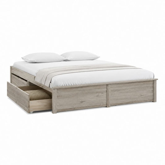Doppelbett mit Schublade Greige Spanplatte 180 x 200 cm